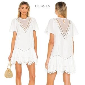NEW TULAROSA Zaza White Relaxed Eyelet Trim Embroidered Mini Dress Small